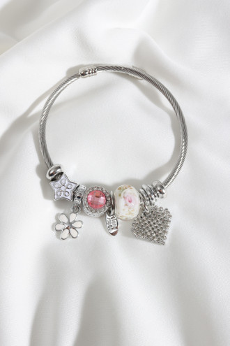 Çelik Model Kalp Figür Gümüş Renk Bileklik