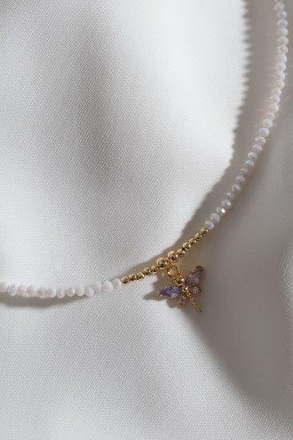 Beyaz Boncuklu Yusufcuk Uç Gold Renk Kolye