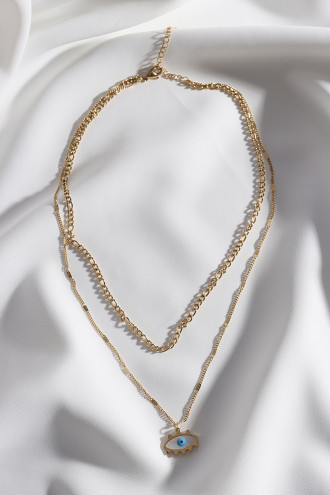 Ikili Göz Figür Çelik Gold Renk Kolye