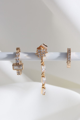 Vip Collectıon 3'Lü Baget Taşlı Gold Renk Halka Küpe