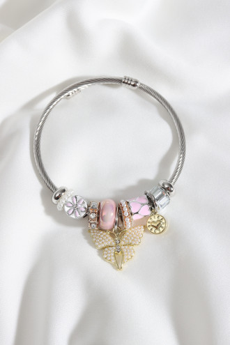 Çelik Model İncili Kelebek Figür Gümüş Renk Bileklik