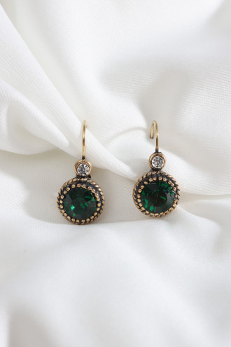 Yeşil Taşlı Yuvarlak Otantik Küpe