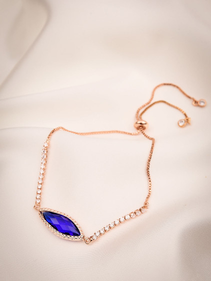 Oval Lacivert Taşlı Asansörlü Rose Bileklik