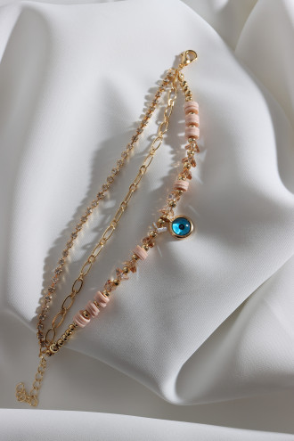 3'Lü Gold Renk Su Yolu Detaylı Bal Rengi Boncuklu Nazar Bileklik