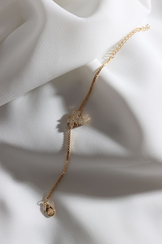 Zircon Taşlı Küçük Boy Gold Renk Dört Yapraklı Yonca