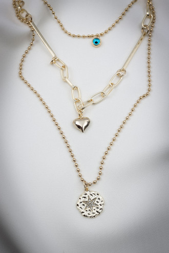 3'Lü Gold Renk Yıldız Uçlu Zincir Kolye