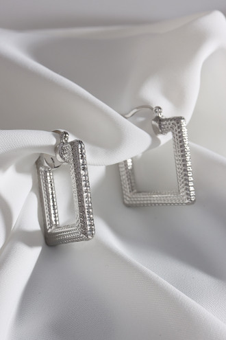 Kare Gümüş Renk Vintage Halka Küpe