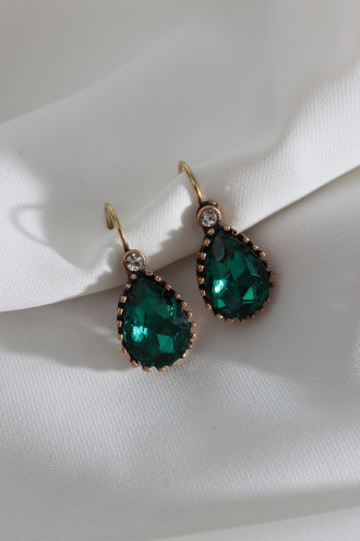 Büyük Boy Yeşil Taşlı Damla Otantik Küpe