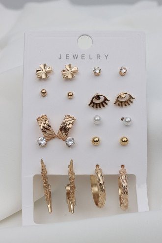 10 Çift Set Gold Renk Küpe