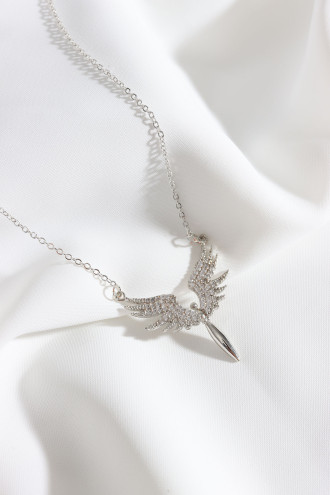 Zircon Taşlı Mikail Meleği Gümüş Renk Kolye