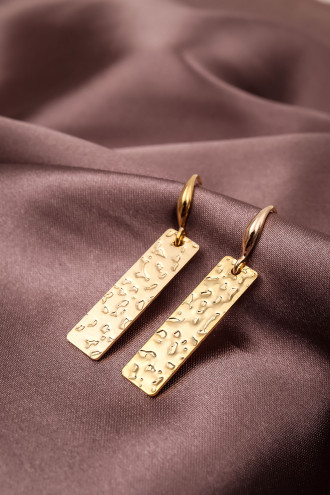 Ince Dikdörtgen Plaka Gold Renk Küpe