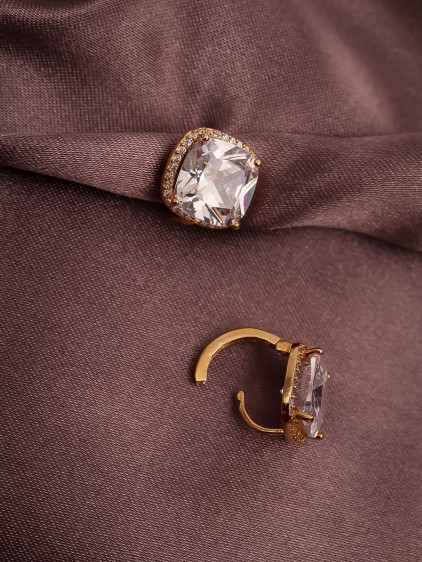 Zircon Taşlı Halkalı Tek Taş Küpe
