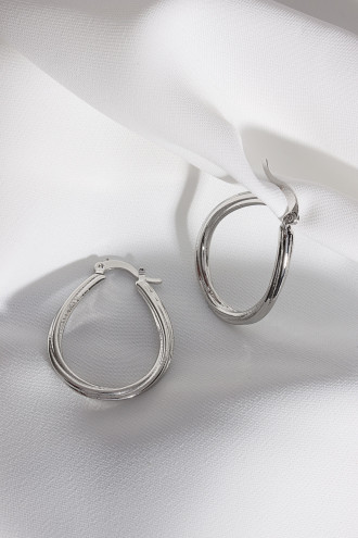 Oval Gümüş Renk Vintage Halka Küpe