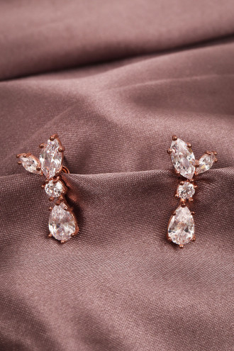Rose Zircon Taşlı Yaprak Küpe