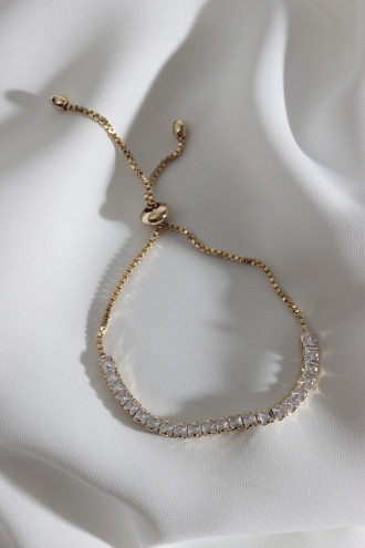 Beyaz Zircon Taşlı Asansörlü Gold Renk Su Yolu Bileklik