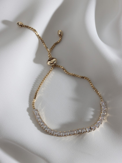 Beyaz Zircon Taşlı Asansörlü Gold Renk Su Yolu Bileklik