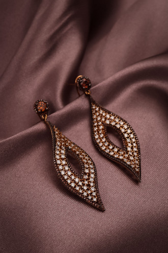 Renkli Zircon Taşlı 925 Ayar Gümüş Rose Abiye Küpe 14,83Gr