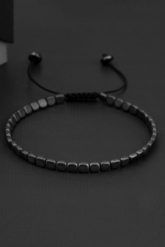 Mat Gri Kare Boncuklu Asansörlü Erkek Bileklik