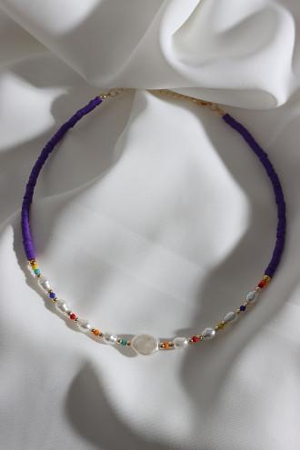 Mor Fimo Inci Detay Boncuk Kolye