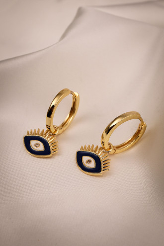 Lacivert Mineli Göz Halka Küpe