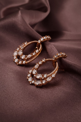 Zircon Taşlı 925 Ayar Gümüş Rose Abiye Küpe 14,19Gr