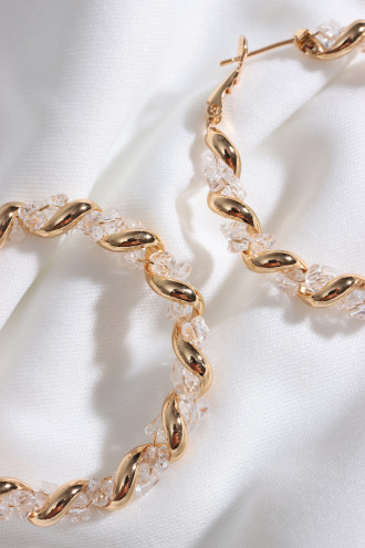 Kristal Detaylı Gold Renk Halka Küpe