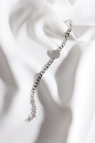 Beyaz Zircon Taşlı Yuvarlak Gümüş Renk Zincir Bileklik