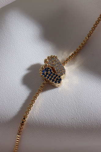 Beyaz-Lacivert Zircon Taşlı Ayak Figür Gold Renk Bileklik