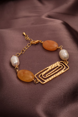 Inci Detaylı Doğal Taş Gold Renk Bileklik