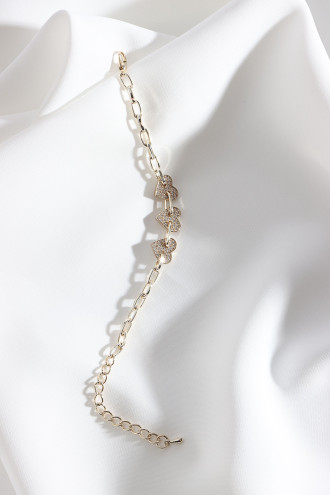 Zircon Taşlı Üç Kalpli Gold Renk Bileklik