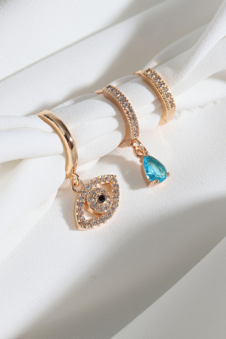 3'Lü Göz Figürlü Gold Renk Küpe 3'Lü Göz Figürlü Gold Renk Küpe