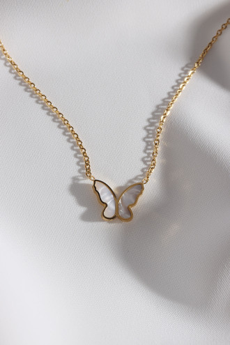 Sedef Taşlı Kelebek Çelik Kolye