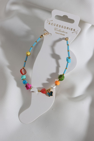 Mavi Boncuklu Kelebek Uçlu Renkli Halhal