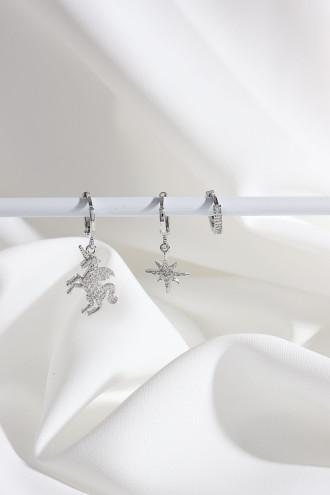 Vip Collectıon 3'Lü Unicorn Gümüş Renk Halka Küpe