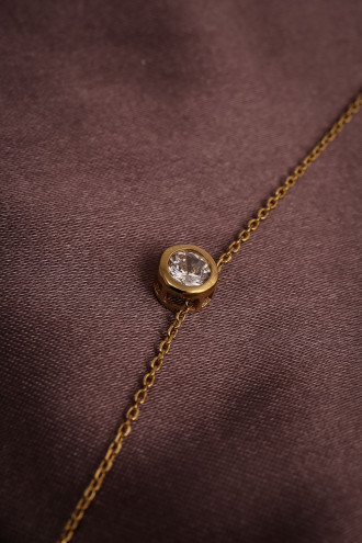 Tek Taş Ince Zincir Gold Renk Bileklik