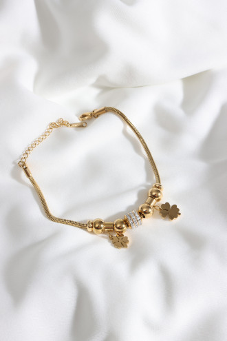 Dorika Model Yonca Figürlü Gold Renk Çelik Bileklik