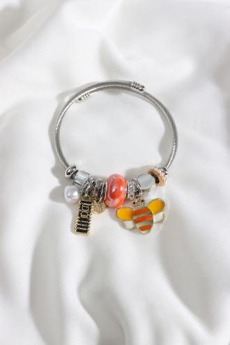Çelik Model Renkli Arı Figür Gümüş Renk Bileklik