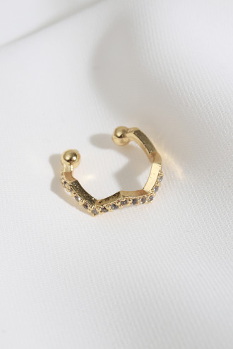 Asimetrik Taşlı Sıkıştırmalı Tek Gold Renk Kıkırdak Küpe Asimetrik Taşlı Sıkıştırmalı Tek Gold Renk Kıkırdak Küpe