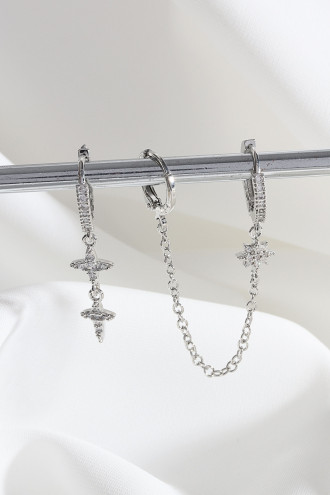 Vip Collectıon 3'Lü Zincir Sallantılı Gümüş Renk Halka Küpe