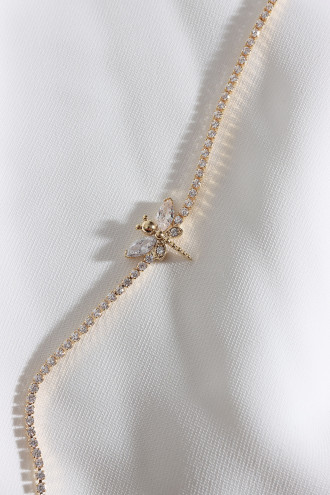 Beyaz Taşlı Yusufçuk Figürlü Zircon Taş Gold Renk Suyolu Bileklik