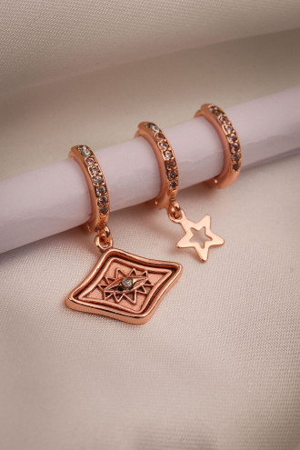 Gözlü 3'Lü Gold Renk Küpe