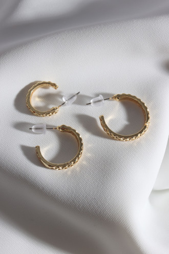 Kadın 3'Lü Gold Renk Halka Küpe Set