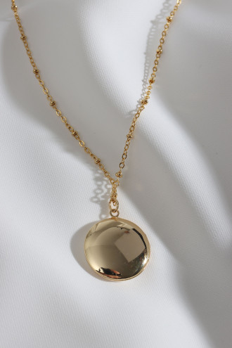 Yeşil Mineli Kapaklı Çift Taraflı Kullanıma Uygun Yuvarlak Gold Renk Kolye