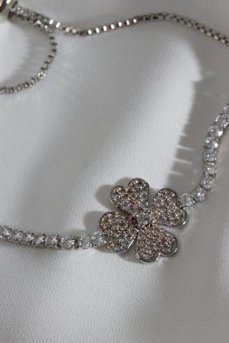 Gümüş Renk Zircon Taşlı Yonca Su Yolu Asansörlü Bileklik