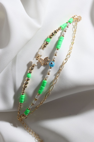 3Lü Kelebek Uçlu Yeşil Renk Fimo Boncuklu Bileklik