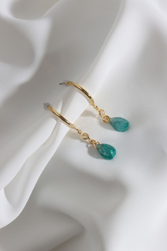 Yeşil Rengi Doğal Taşlı Halka Küpe