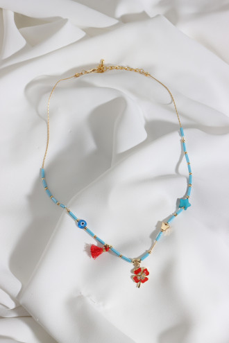 Yonca Uçlu Mavi Yıldızlı I Mavi Kolye Yonca Uçlu Mavi Yıldızlı I Mavi Kolye