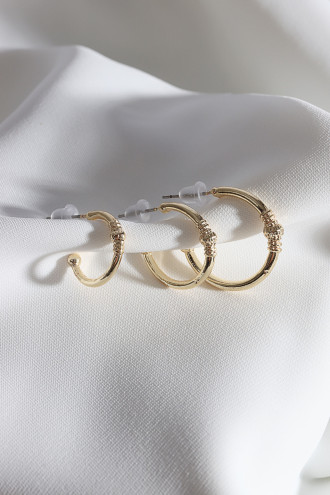 Kadın 3'Lü Gold Renk Halka Küpe Set