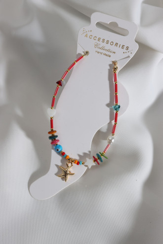 Kırmızı Boncuklu Gold Renk Deniz Yıldızı Detay Halhal