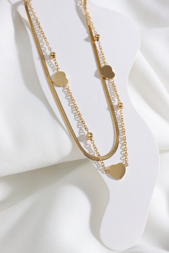 Çelik 2'Li Gümüş Renk İtalyan Yassı Zincir Kalp Halhal